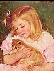 Mary Cassatt Famous Paintings - Sara Holding A Cat
